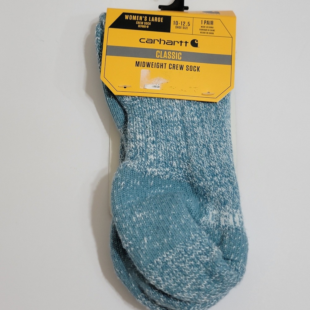 Carhartt Women Large Blue Marl Midweight Crew Socks Wool Blend SC7680-W 1 Pair